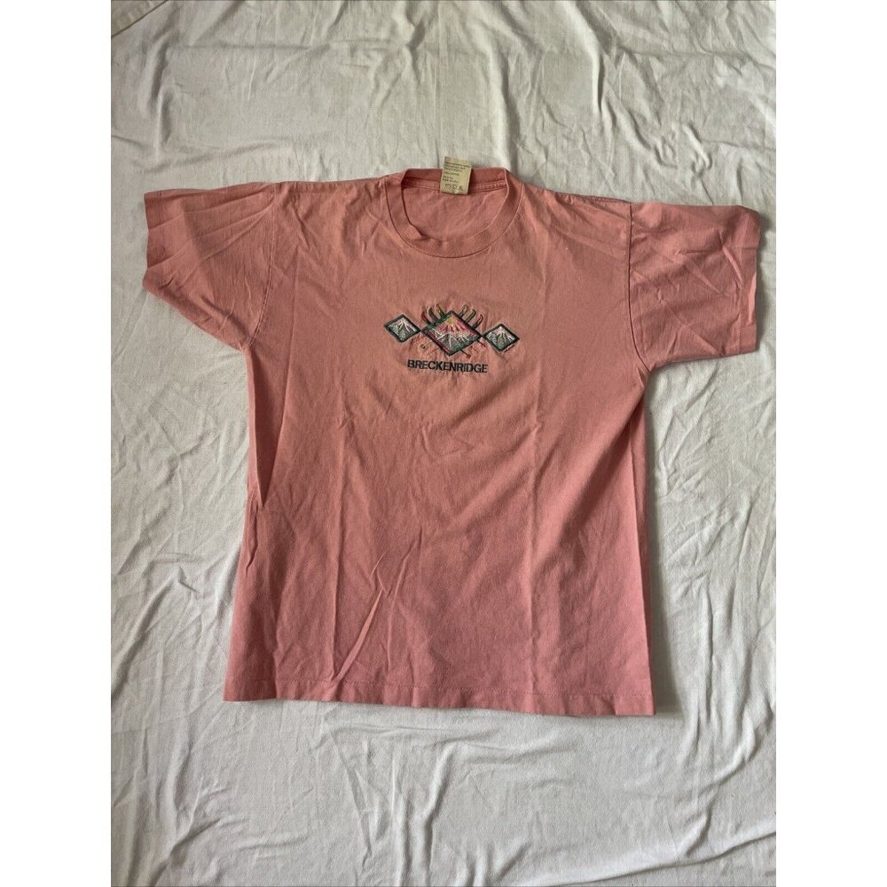 Vintage Pink Breckenridge Graphic T-Shirt L Cotton Made In USA Retro Style
